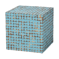 bali & pari Janella Bohemian Sky Blue Coconut Shell and Acacia Wood End Table